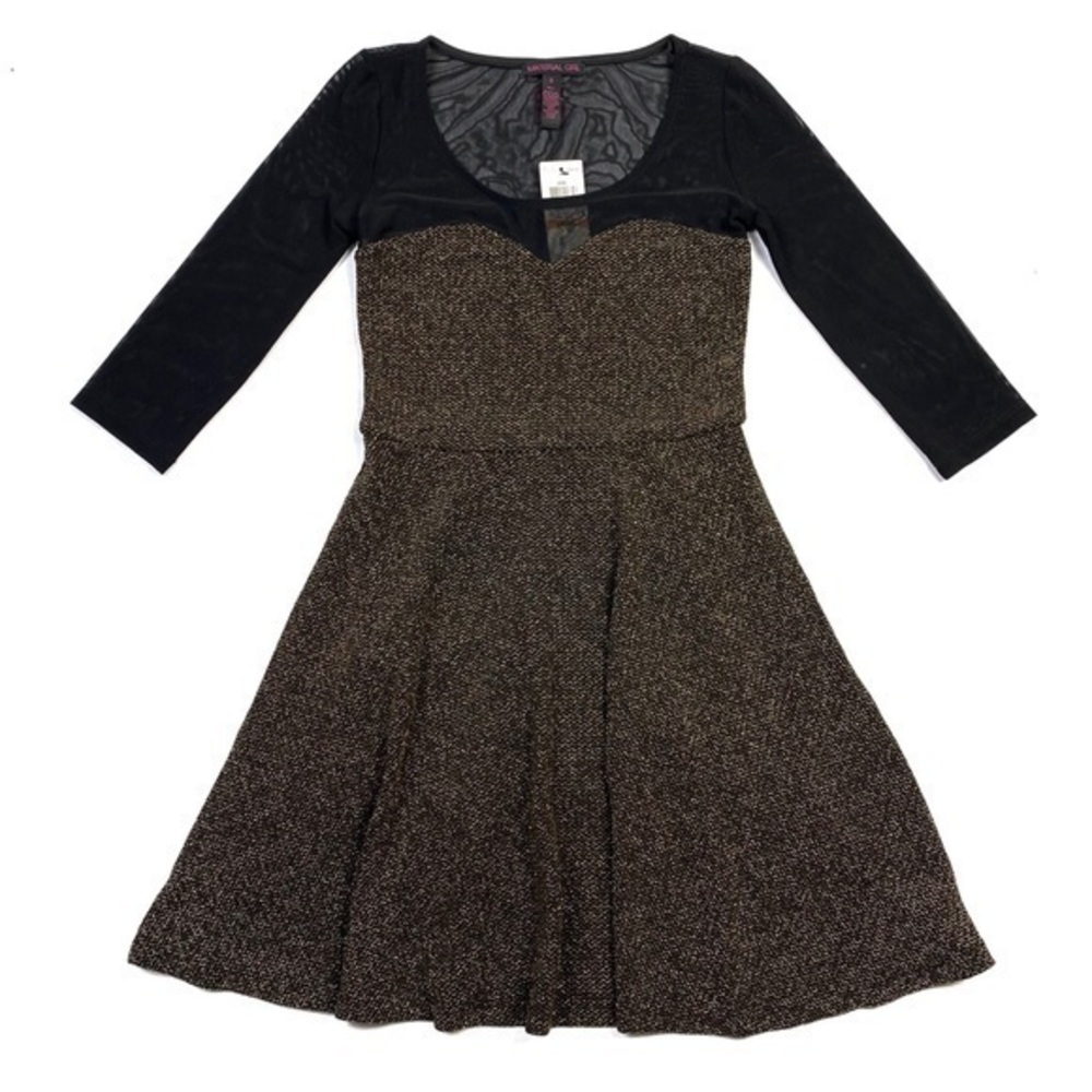 Material Girl Metallic Gold Mesh Neckline‎ Dress